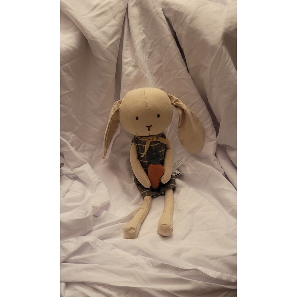 Hearth & Home Magnolia Bunny Rabbit Beige Green Checkered Outfit Doll 14 Inches
